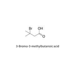 3-Bromo-3-methylbutanoic acid skeletal structure. Carboxylic acid compound schematic illustration. Simple diagram, chemical formula.
