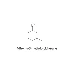1-Bromo-3-methylcyclohexane skeletal structure. Cycloalkyl bromide compound schematic illustration. Simple diagram, chemical formula.