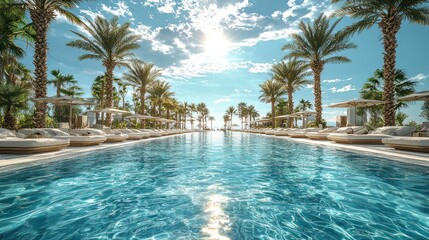 Tropical resort poolside paradise, sunlit oasis