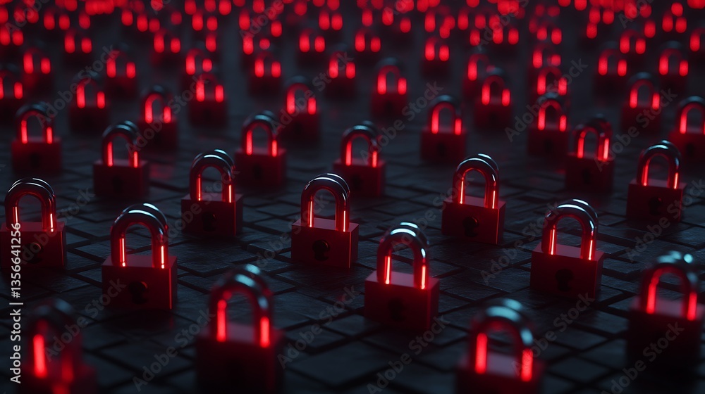 Aufkleber artistic representation of security locks illuminated by red neon lights in a dark environment