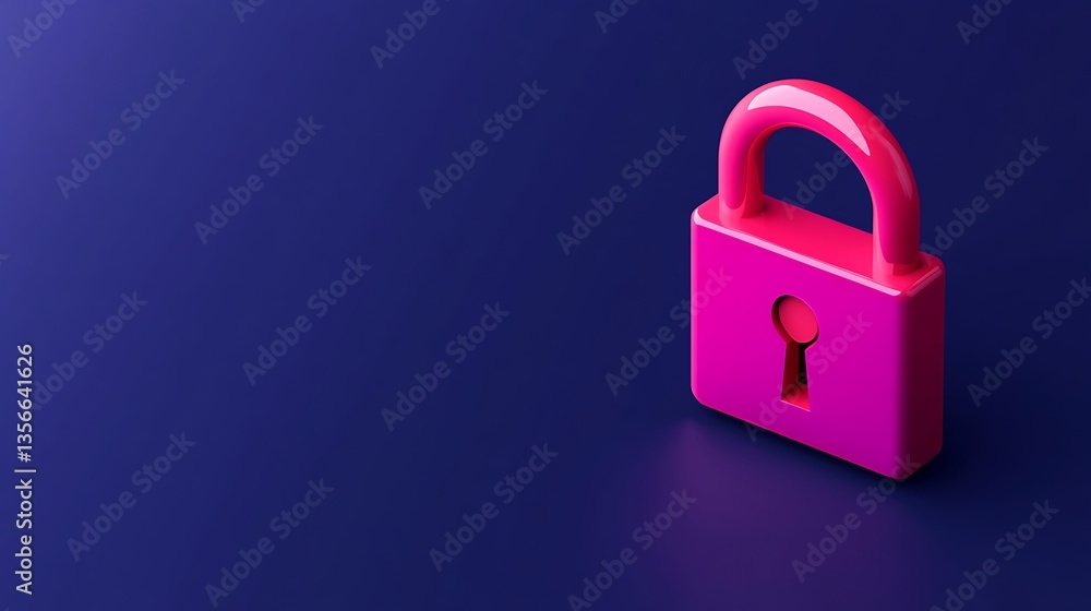 Poster bright pink lock on a deep blue background symbolizing security and protection in digital spaces
