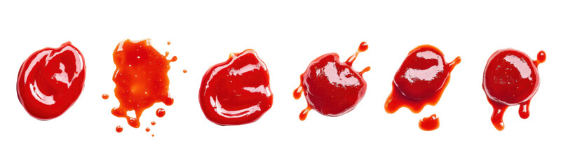 red sauce splashes and blobs on white background