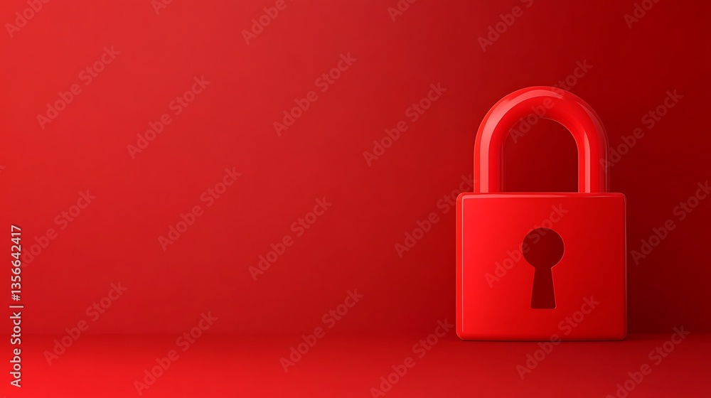 Poster bright red padlock against a minimalist red background symbolizing security and protection concepts