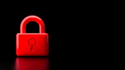 Bright Red Padlock Isolated on Black Background Symbolizing Security, Protection, and Safety Measures for Images