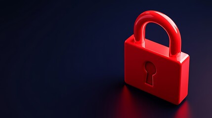 Bright Red Padlock Isolated on Dark Background Symbolizing Security and Protection Concept in Digital Era