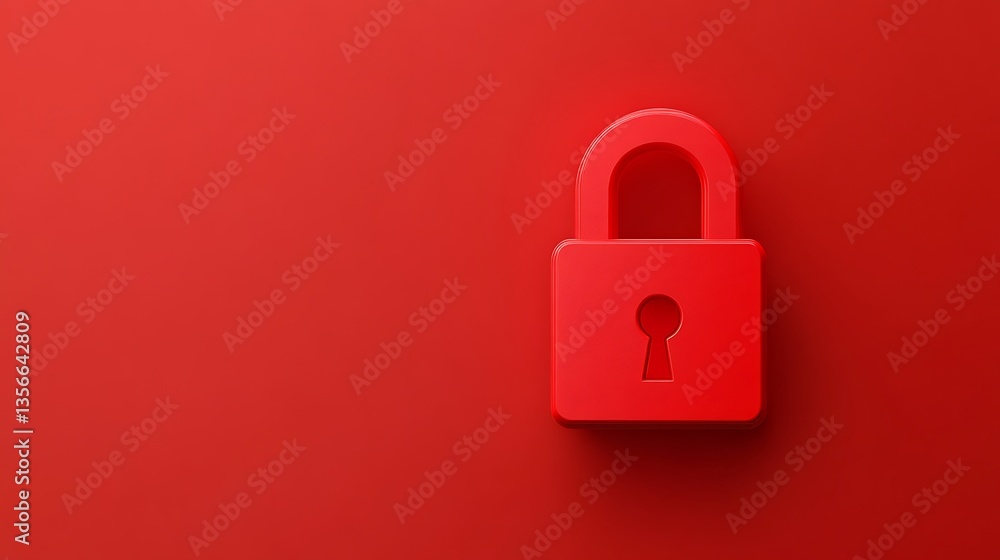 Poster bright red padlock on red background symbolizing security and protection in digital or physical spac