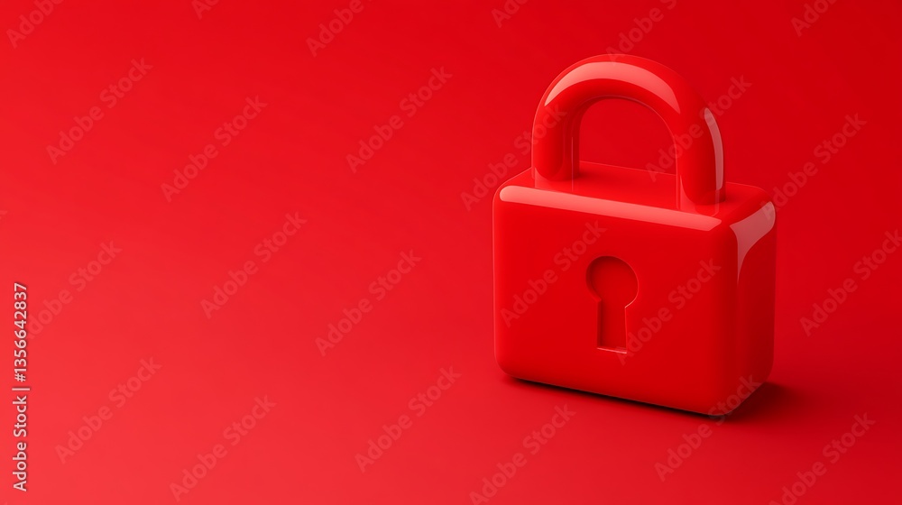 Poster bright red padlock on vibrant red background symbolizing security and protection in digital and phys
