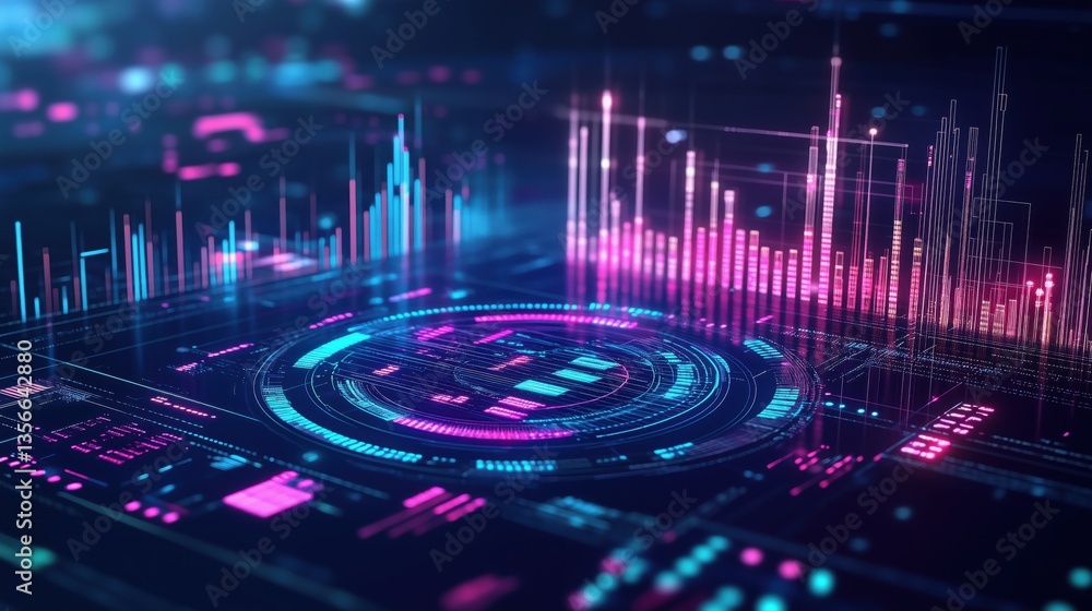 Aufkleber futuristic data visualization with vibrant neon colors and complex graphs