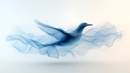 Naklejka premium Graceful bird soaring through wispy fabrics abstract art soft colors dreamy nature