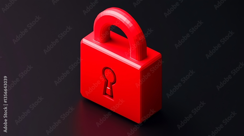 Poster bright red security lock on black background symbolizing safety and protection in digital and physic