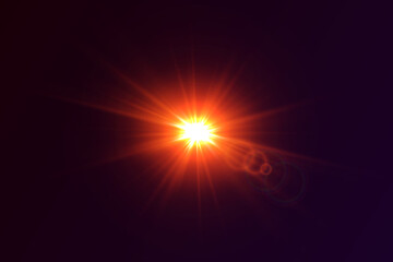 Bright light effect of explosion. Star flash and lens lens.