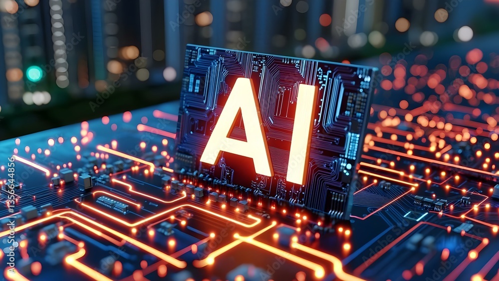 Poster a digital depiction of the letters ai on a circuit board, symbolizing artificial intelligence and te