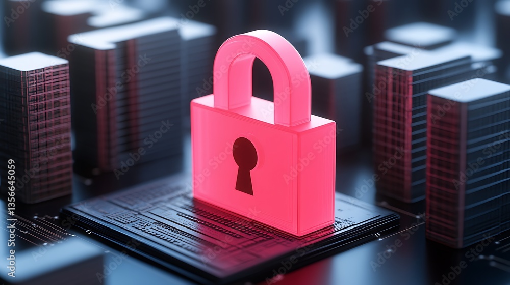 Poster digital lock concept for cybersecurity and data protection in modern technology environment