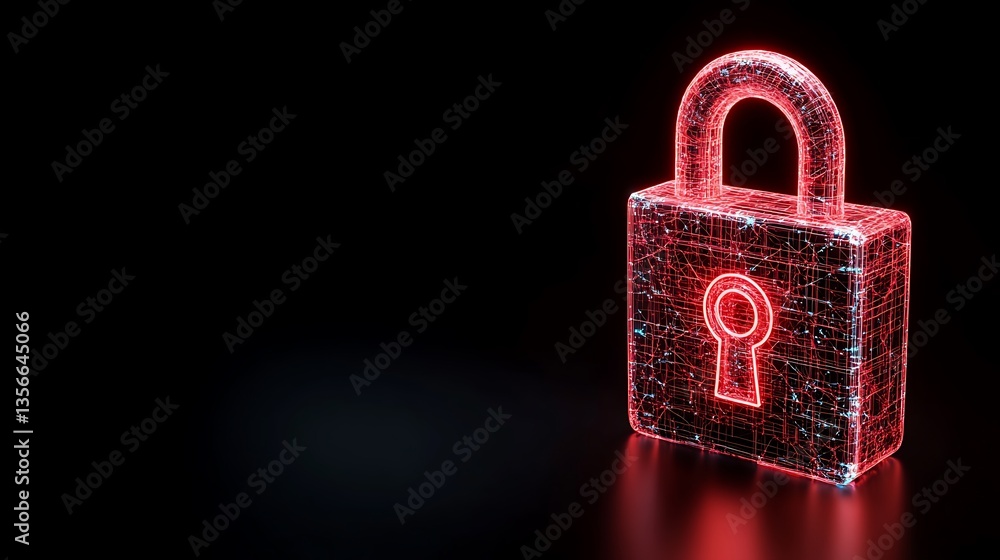 Aufkleber digital lock concept in neon lights with a glowing keyhole design on a dark background