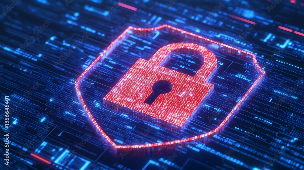 Aufkleber digital lock icon representing cybersecurity and data protection concepts on computer network backgr