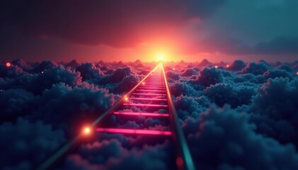 Fototapeta premium abstract digital background with sleek ladder reaching glowing horizon, representing advancement and innovation, success, ladder