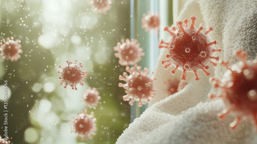 Aufkleber 3d rendering of coronavirus particles floating in sunlight with blurred background