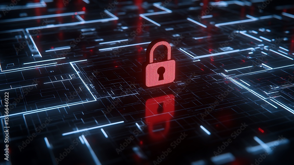 Aufkleber digital lock symbol on abstract blue circuit board background in cyber security concept design