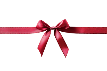 Small satin red bow on a thin ribbon strip as a png file with transparent background

