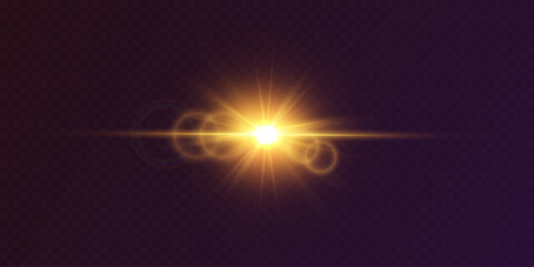 Light effect of flare and star flash. Light explosion of rays.