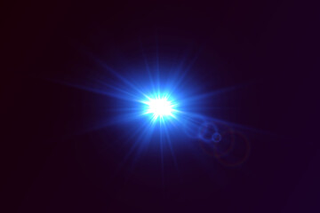 Bright light effect of explosion. Star flash and lens lens.