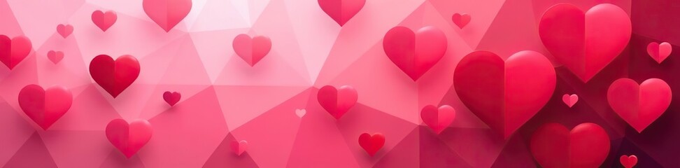 Abstract geometric background with heart shapes in shades of pink and red,  hearts,  red