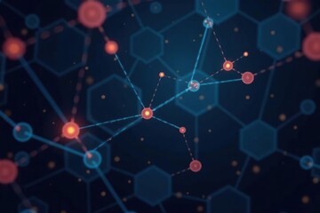 Fototapeta premium Abstract geometric background with interconnected hexagonal patterns and lines, representing technology, molecules, genetics, and chemical compounds, vector, background