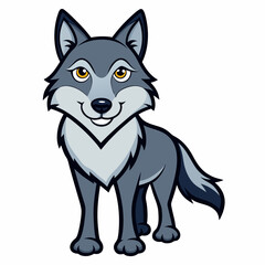 Smiling Cartoon Wolf: A friendly cartoon wolf with a charming smile, standing upright against a white background.