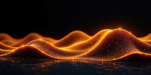 Abstract glowing golden waves on black background for wallpaper, poster, banner design,  design,  background