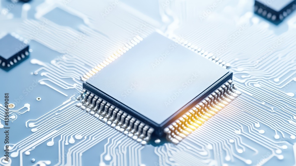 Aufkleber a close-up of a microchip on a circuit board, showcasing intricate connections and electronic compon