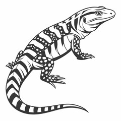 Striped Lizard Illustration:  A stylized black and white illustration of a lizard with a striking striped pattern, showcasing its unique and reptilian features.  