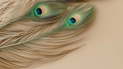 Obraz premium Close-up of a peacock feather. the feather is in the center of the image, with its feathers spread out in a fan-like manner.