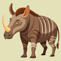 Fototapeta premium Prehistoric Rhinoceros: A stylized illustration of a massive, ancient rhinoceros with prominent horns, a striped body, and an inquisitive gaze, evoking a sense of a time long past.
