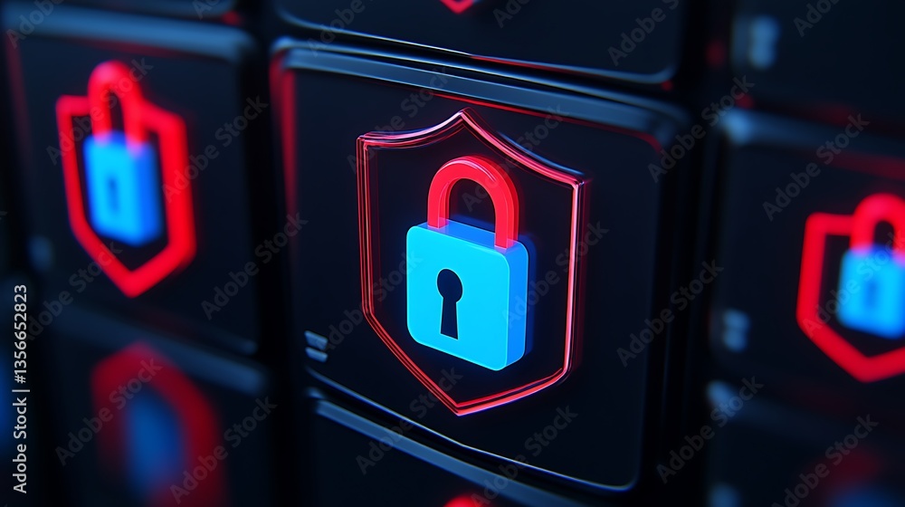 Poster digital security icon with lock symbol on keyboard for cybersecurity and data protection concepts