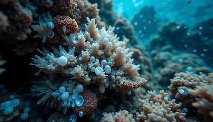 Fototapeta premium Underwater Coral Reef with Bubble Detail and Colorful Marine Environment
