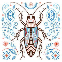 Intricate Insect Illustration: An artistic illustration of a detailed insect, showcasing an exquisite blend of lines and vibrant colors in a visually appealing design.