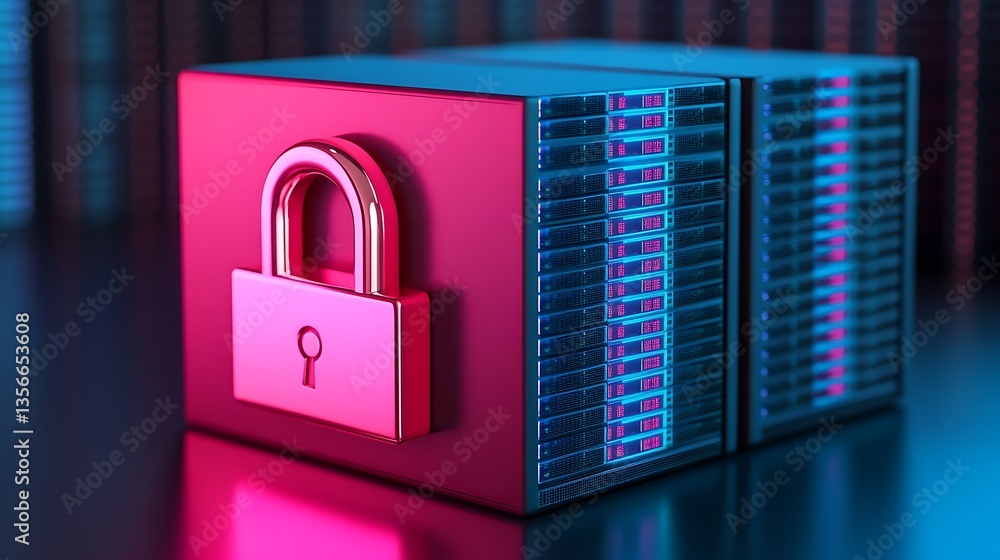 Poster digital security with locked data storage for cyber protection and privacy in modern technology envi