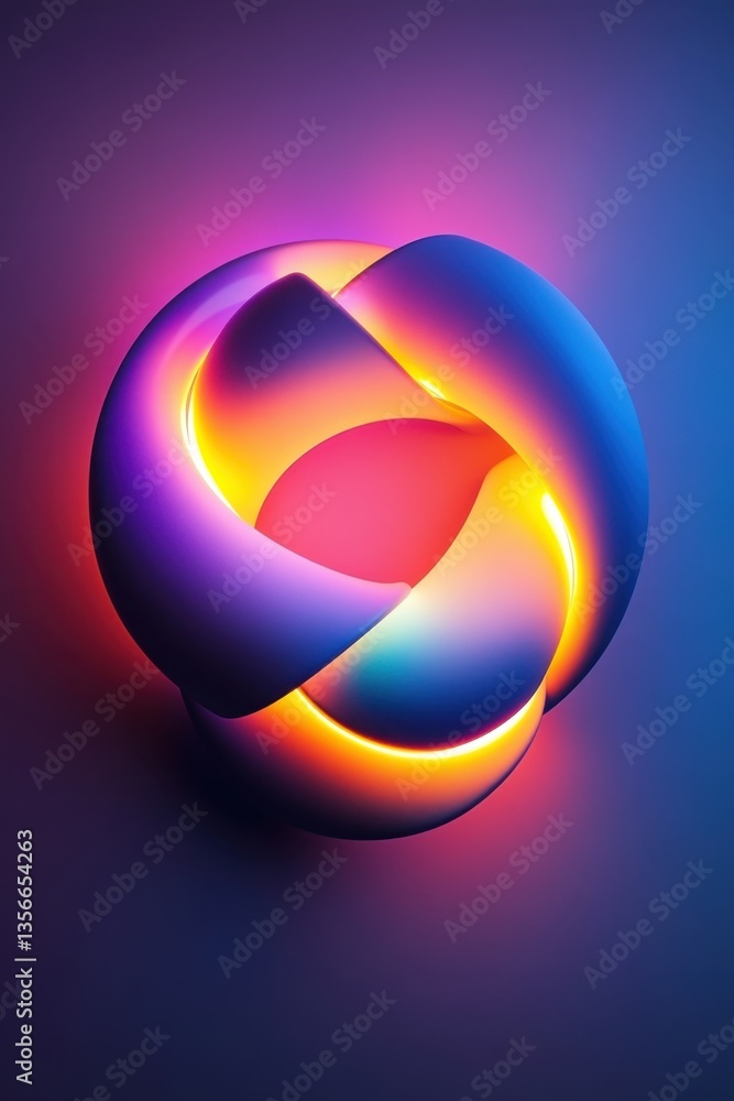 Poster luminous abstract torus art with vibrant gradient colors and glowing edges creating a futuristic dig