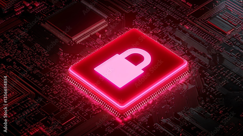 Poster futuristic digital lock icon on circuit board background representing data security and technology c