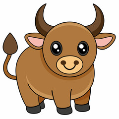 Cute Cartoon Bull: A charming cartoon bull with a playful demeanor, large eyes, and curved horns. A delightful illustration.