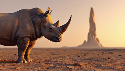 Fototapeta premium Rhino in the Desert Sunset