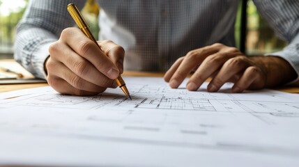 Structural engineer and architect and foreman worker with blueprints discuss plan working on office