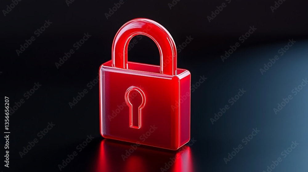 Poster glossy red padlock isolated on dark surface symbolizing security and protection in digital world