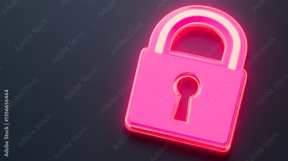 Poster glowing neon lock icon on a dark background symbolizing security and protection in digital environme