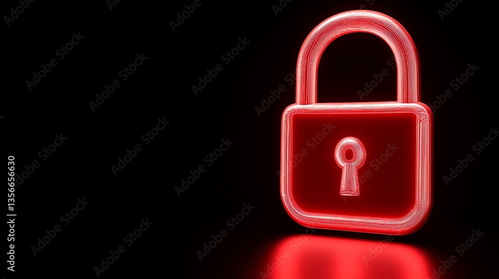 Poster glowing red padlock on dark background symbolizing online security and data protection concepts