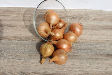 onions on a wooden background