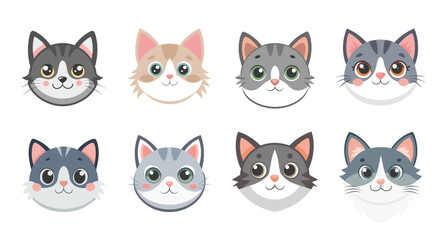 Collection of adorable cat faces perfect for designs and illustrations. Cute cats. 