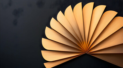 Golden Wooden Fan Abstract Design on Black Background