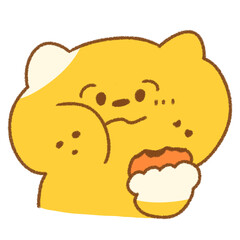 もぐもぐ食べるにっこりネコ (イエロー)