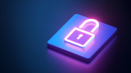 Neon Lock Icon Symbolizing Digital Security and Privacy on a Dark Background in Modern Technology Concept